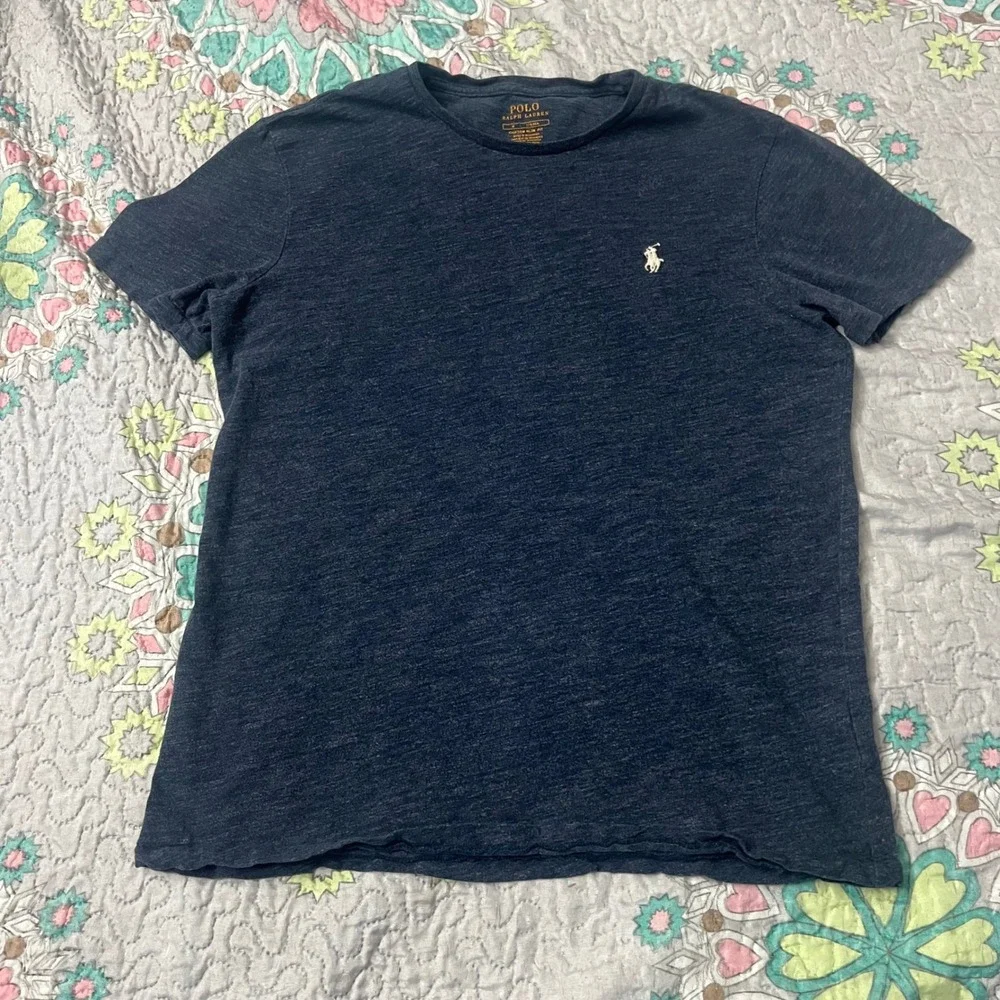 Polo Ralph Lauren Mens Custom Slim Fit Slub Jersey T-Shirt Navy Blue Preppy Med